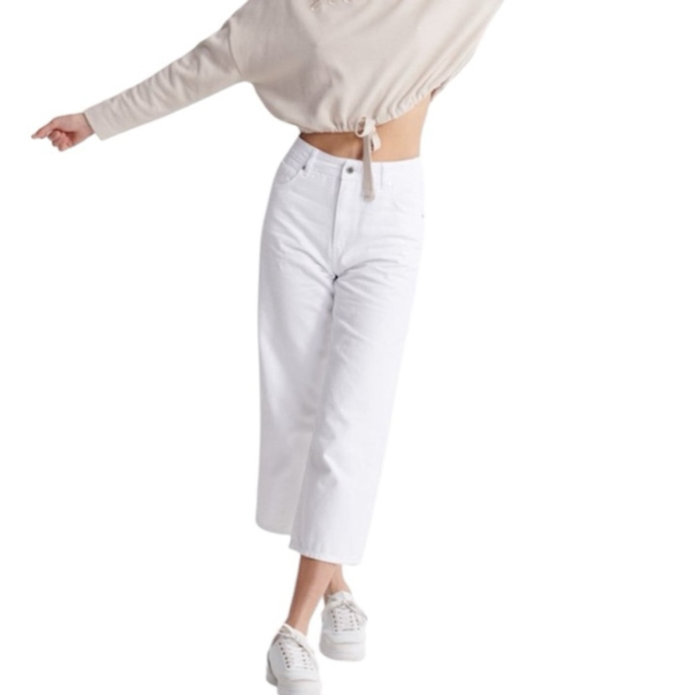 SUPERDRY London white wide leg crop jeans high waist 100% cotton 26